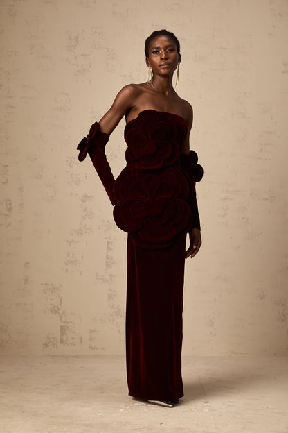 Azura Red Floral Applique Maxi Dress