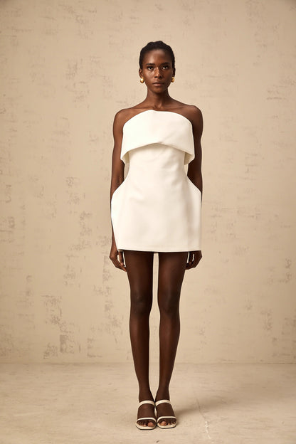 Énora white off-shoulder puff mini dress