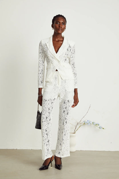 Zoe Sheer Lace Blazer & Trousers Matching Set