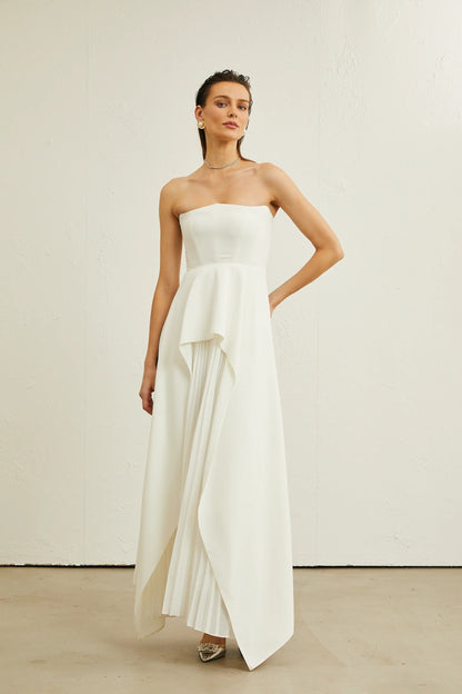 Vanessa White Pleated Off-Shoulder Maxi Dress