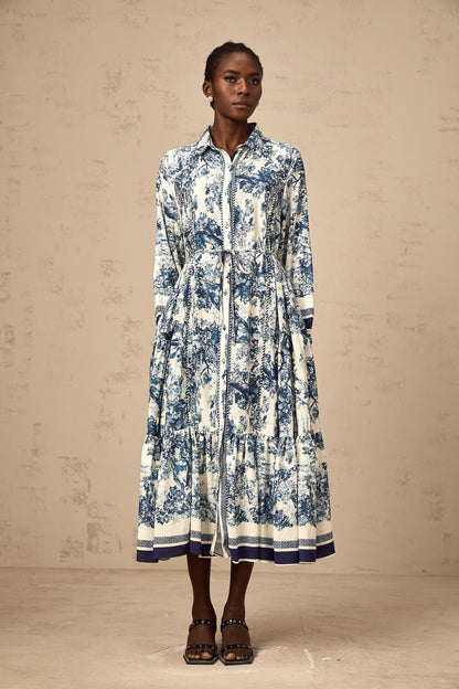 Adelaide Graphic-Print Midi Dress in Blue