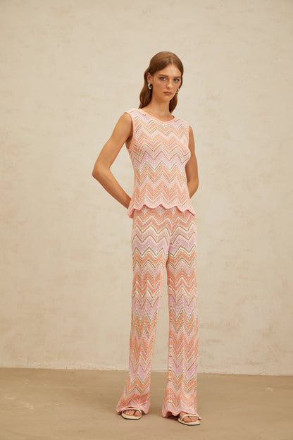 Irina Pink Zigzag Pointelle Knit Matching Set