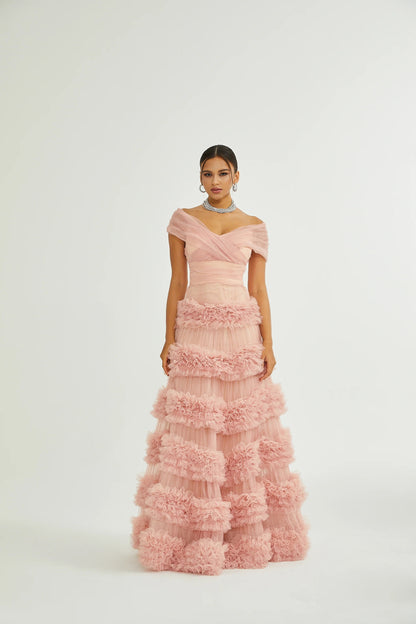 Solene Pink Tiered Maxi Dress