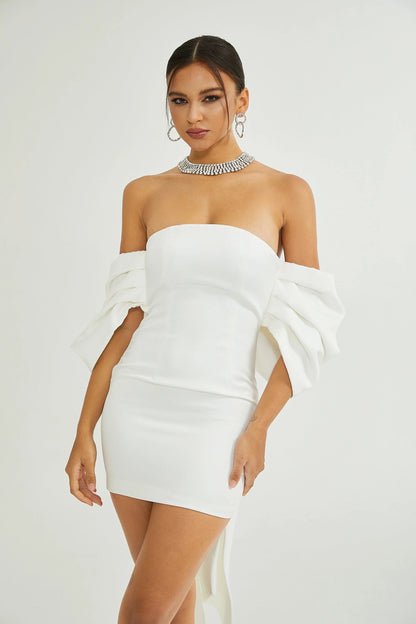 Helene White Oversize-bow Mini Dress