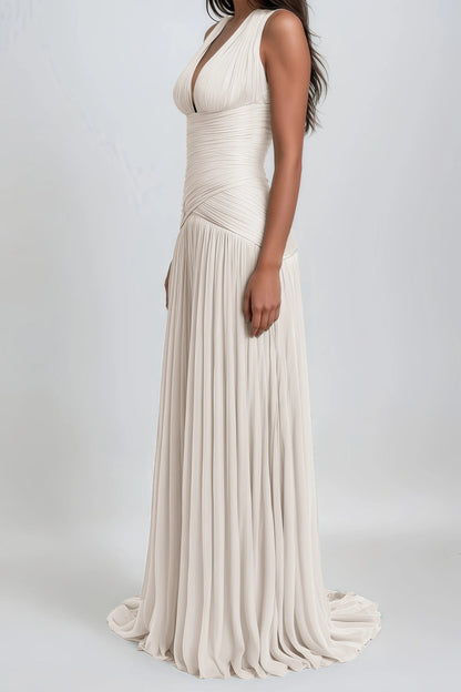 Uranie White Gathered Maxi Dress