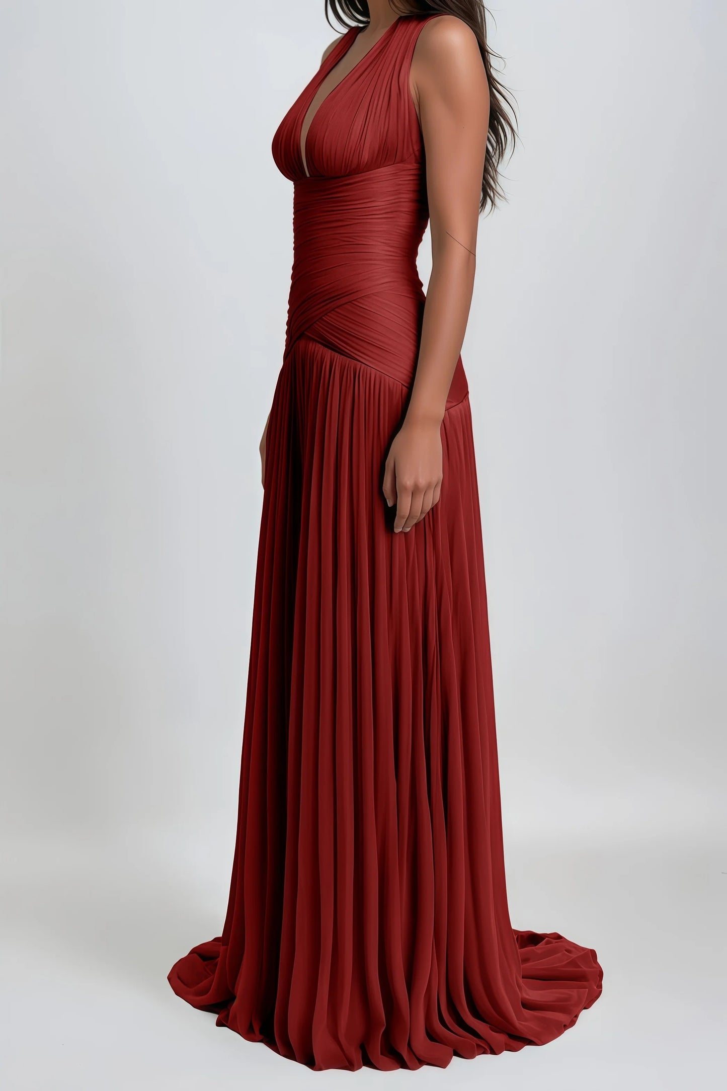 Uranie Red Gathered Maxi Dress