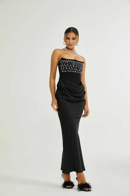 Aurore Black Crystal Embellished Maxi Dress