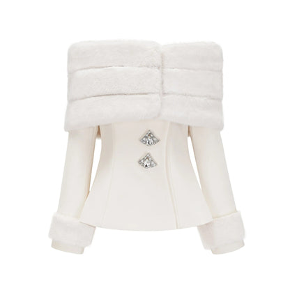 Caitlin White Faux-Fur Jacket & Skirt Matching Set
