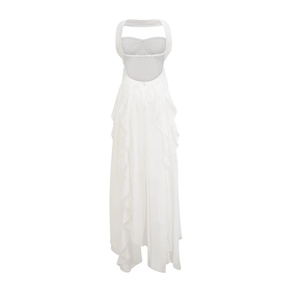 Mariah Pink Chiffon Ruffle Halterneck Maxi Dress