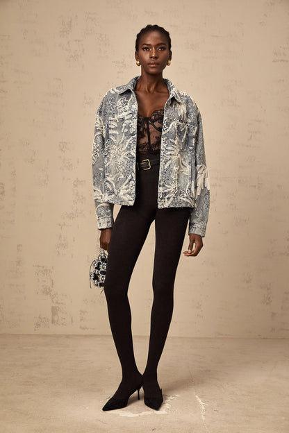 Mailys blue sequined flower-embroidered denim jacket