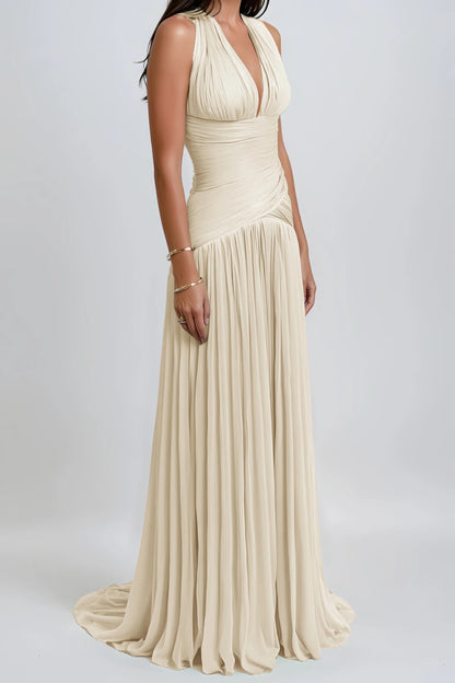Uranie Neutral Gathered Maxi Dress