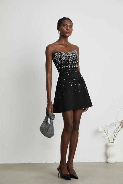 Melisande Black Embellished Mini Dress