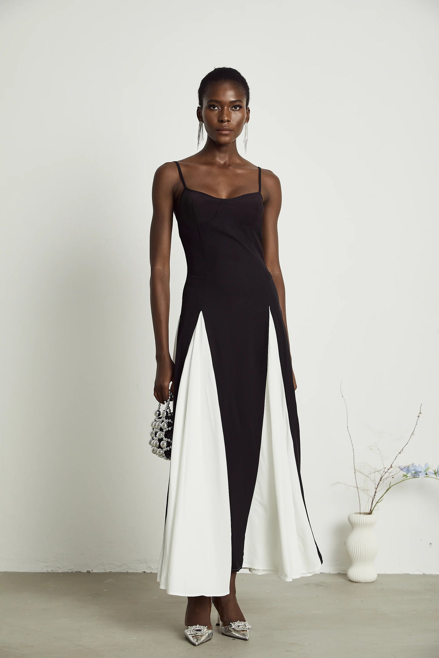 Sofie Contrast-color Pleated Maxi Dress