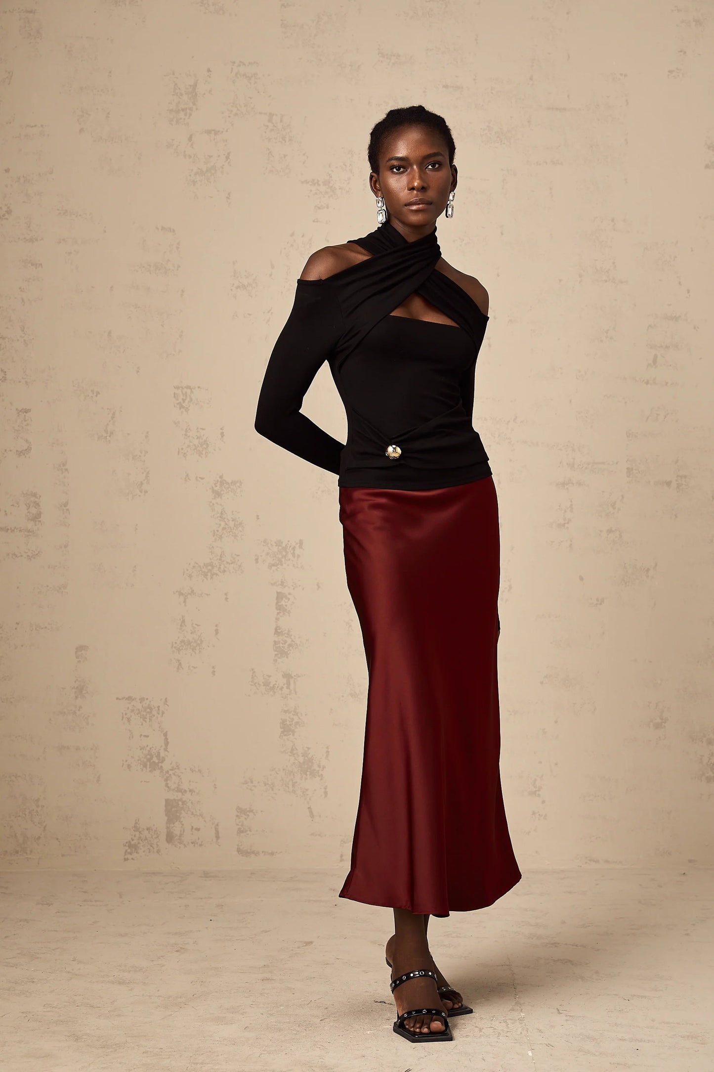 Odette Black Ruched Stretch-Jersey Top