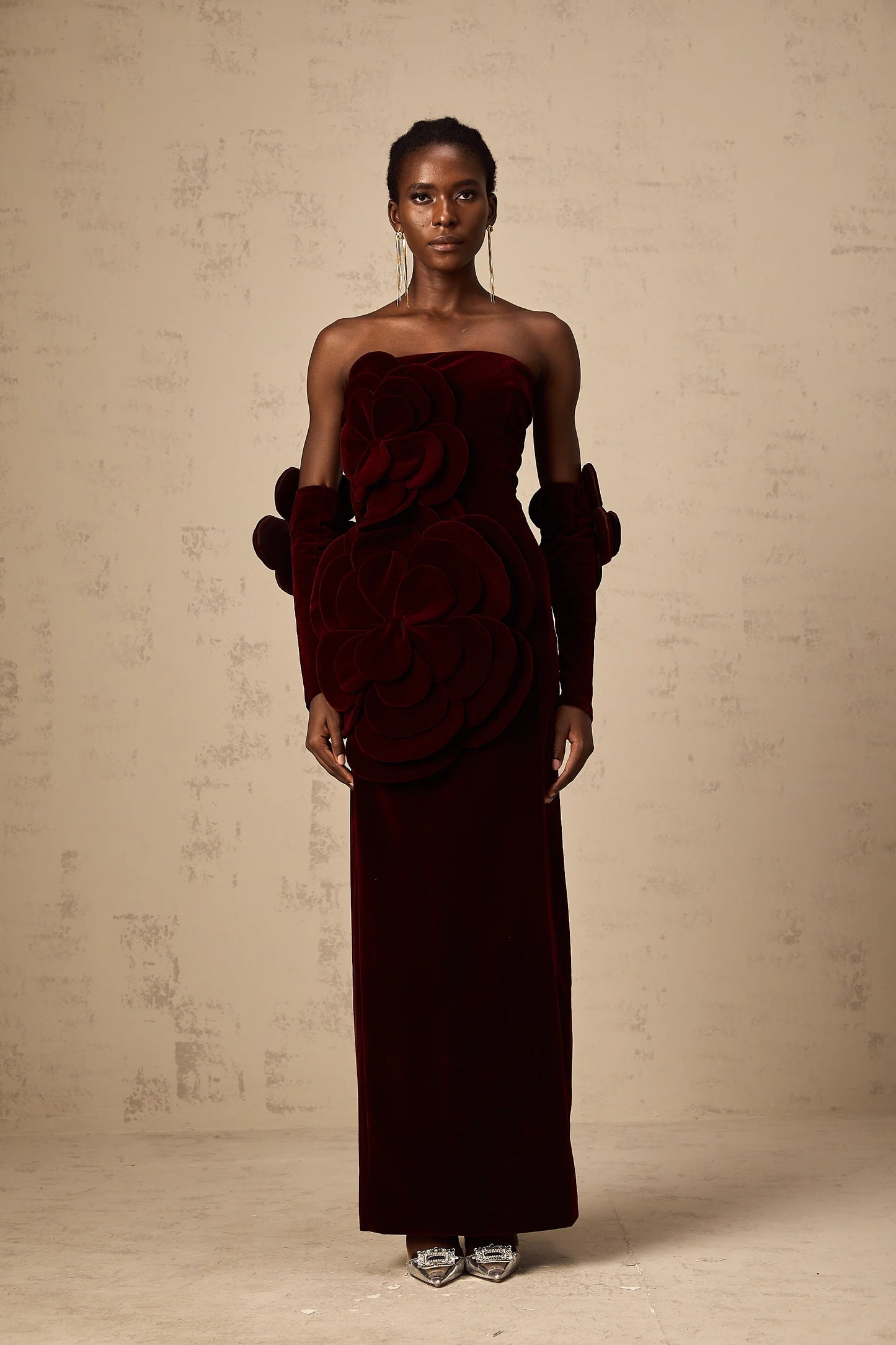 Azura Red Floral Applique Maxi Dress