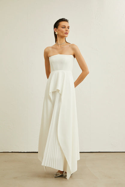 Vanessa White Pleated Off-Shoulder Maxi Dress