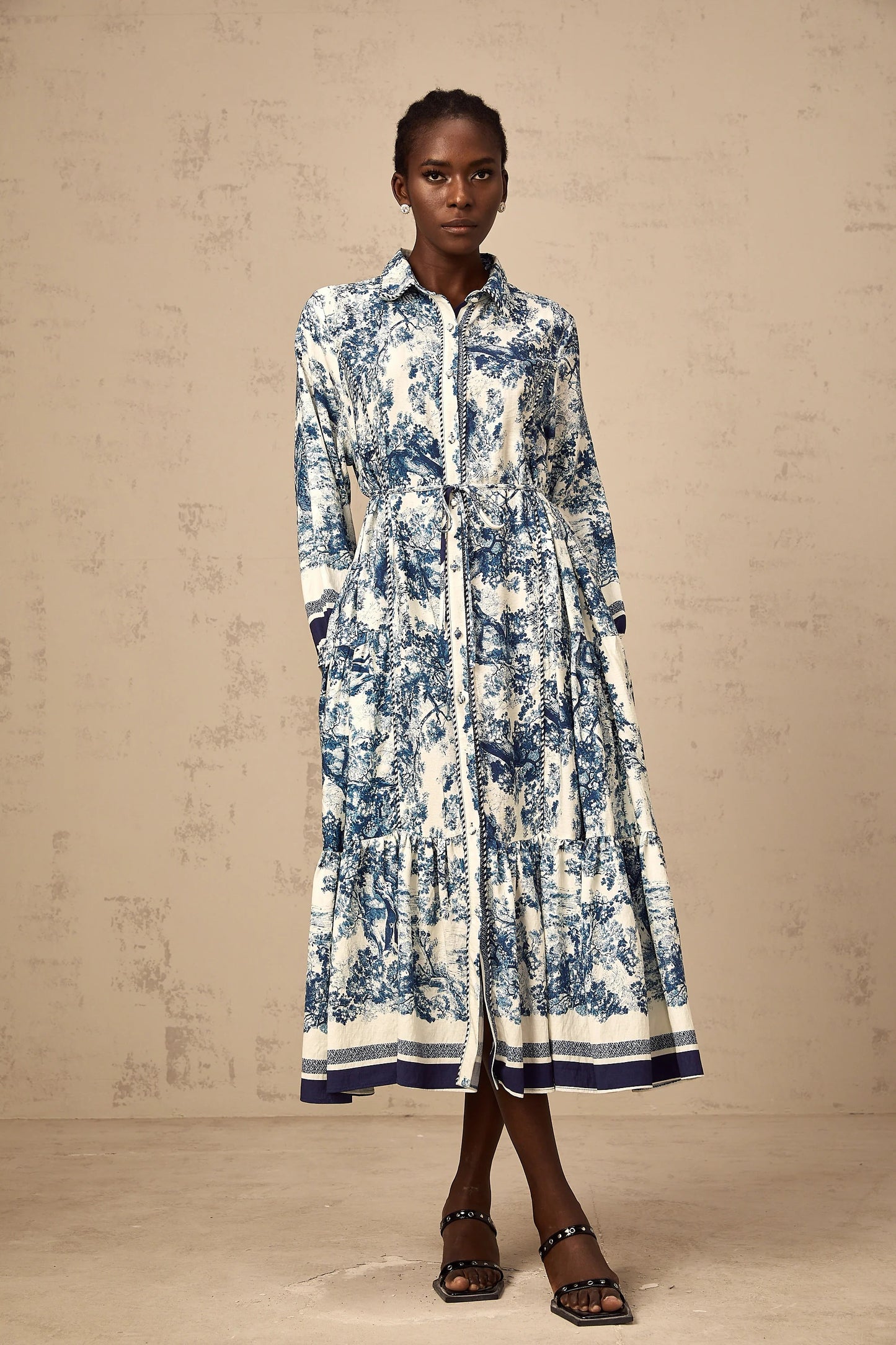 Adelaide Graphic-Print Midi Dress in Blue