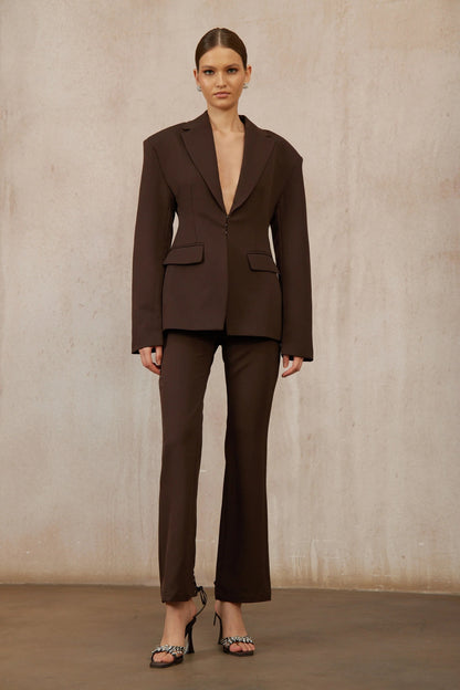 Prunille Brown Lace-Up Blazer & Trousers Set
