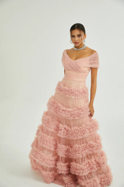 Solene Pink Tiered Maxi Dress