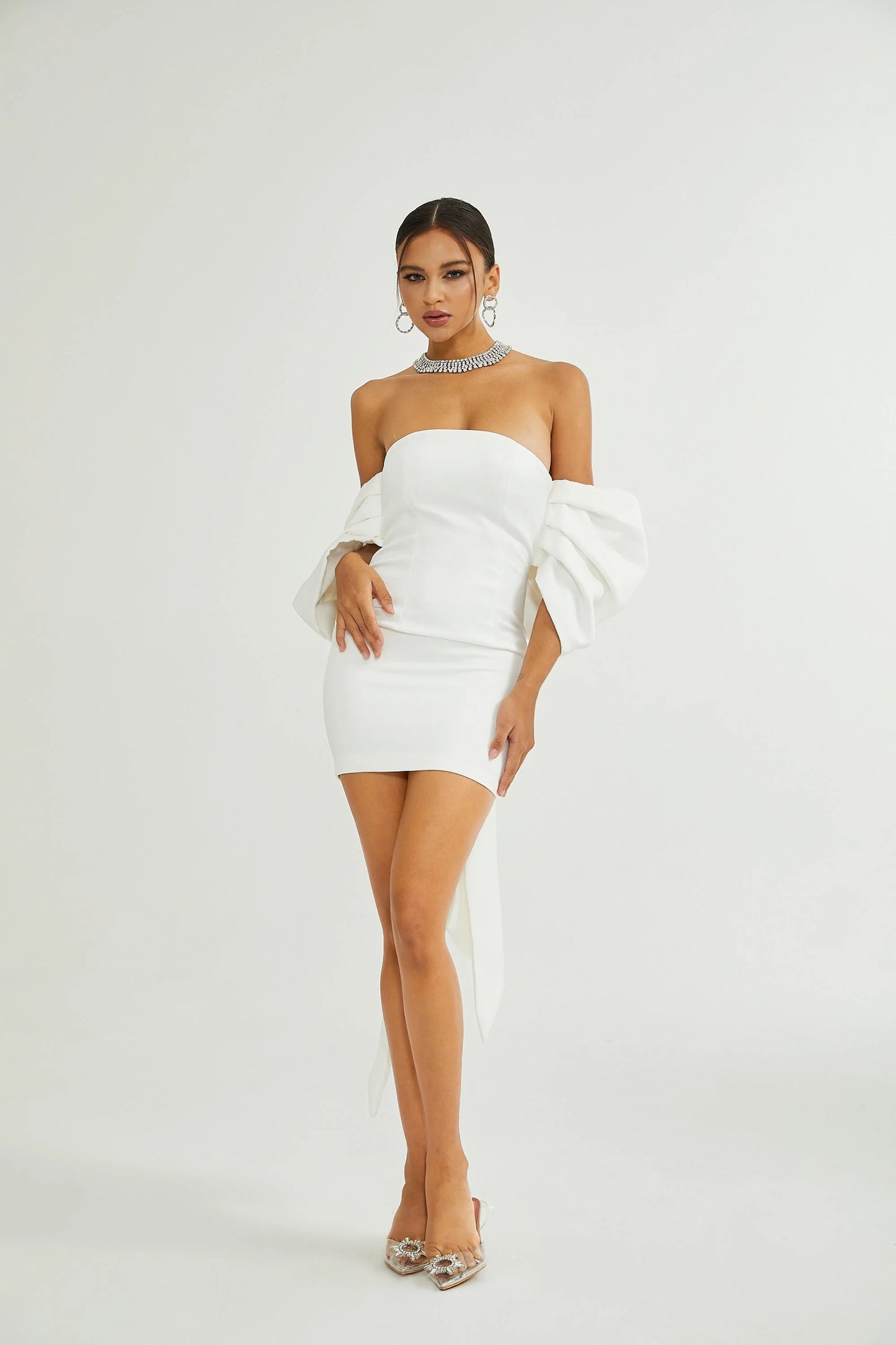Helene White Oversize-bow Mini Dress