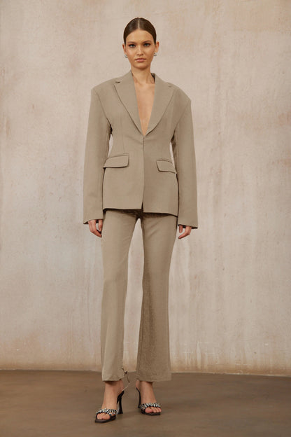 Prunille Khaki Lace-Up Blazer & Trousers Set