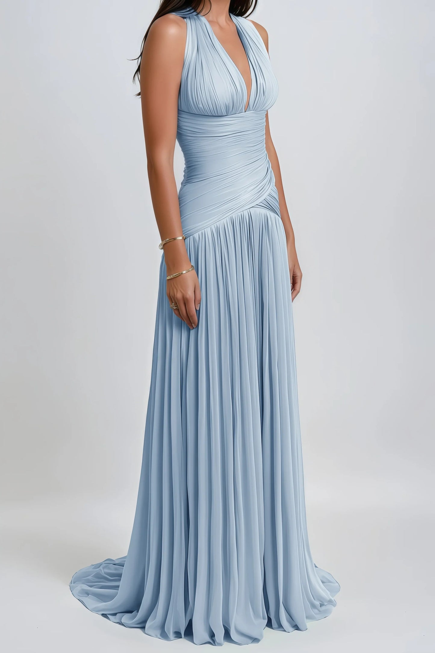 Uranie Blue Gathered Maxi Dress