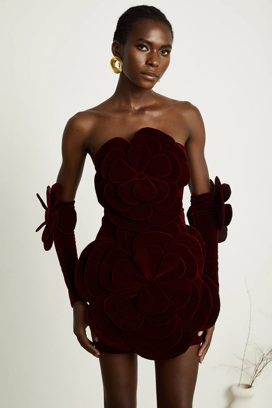 Azura Red Floral Appliqué Mini Dress