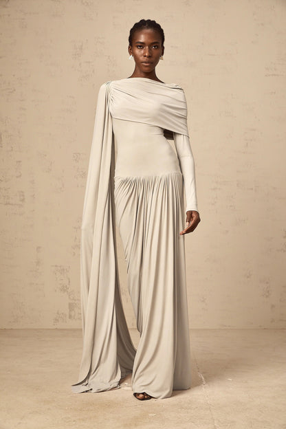 Gaëlle neutrals ribbon-design draped maxi dress