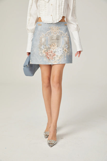 Aliénor blue embroidered mini skirt