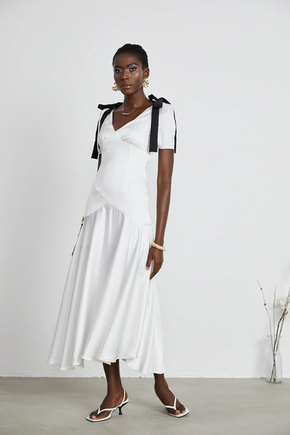 Cyrielle ribbon-detail puff-sleeve maxi dress