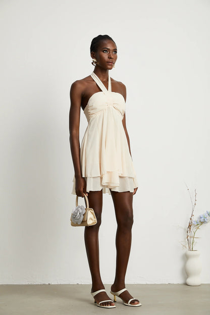 Esmerie Sleeveless Bustier Mini Dress with Back Tie Detail