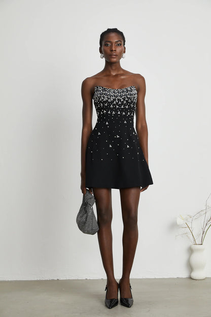 Melisande Black Embellished Mini Dress