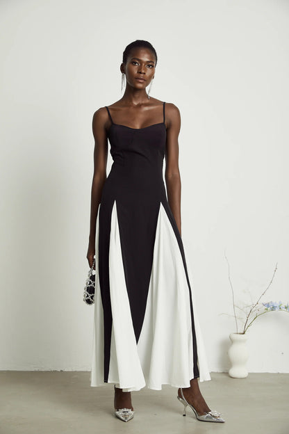 Sofie Contrast-color Pleated Maxi Dress