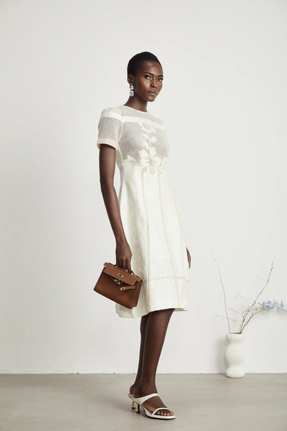 Diane Floral Embroidered Openwork Midi Dress