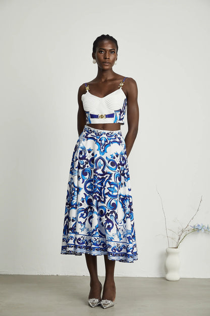 Allegra Graphic-Printed Top & Skirt Matching Set