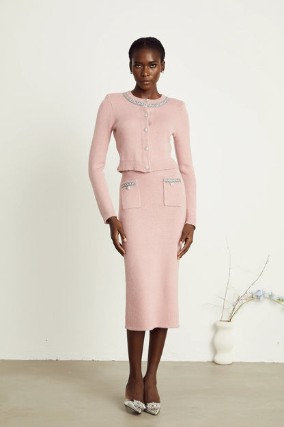 Renée pink embellished jacket & skirt matching set