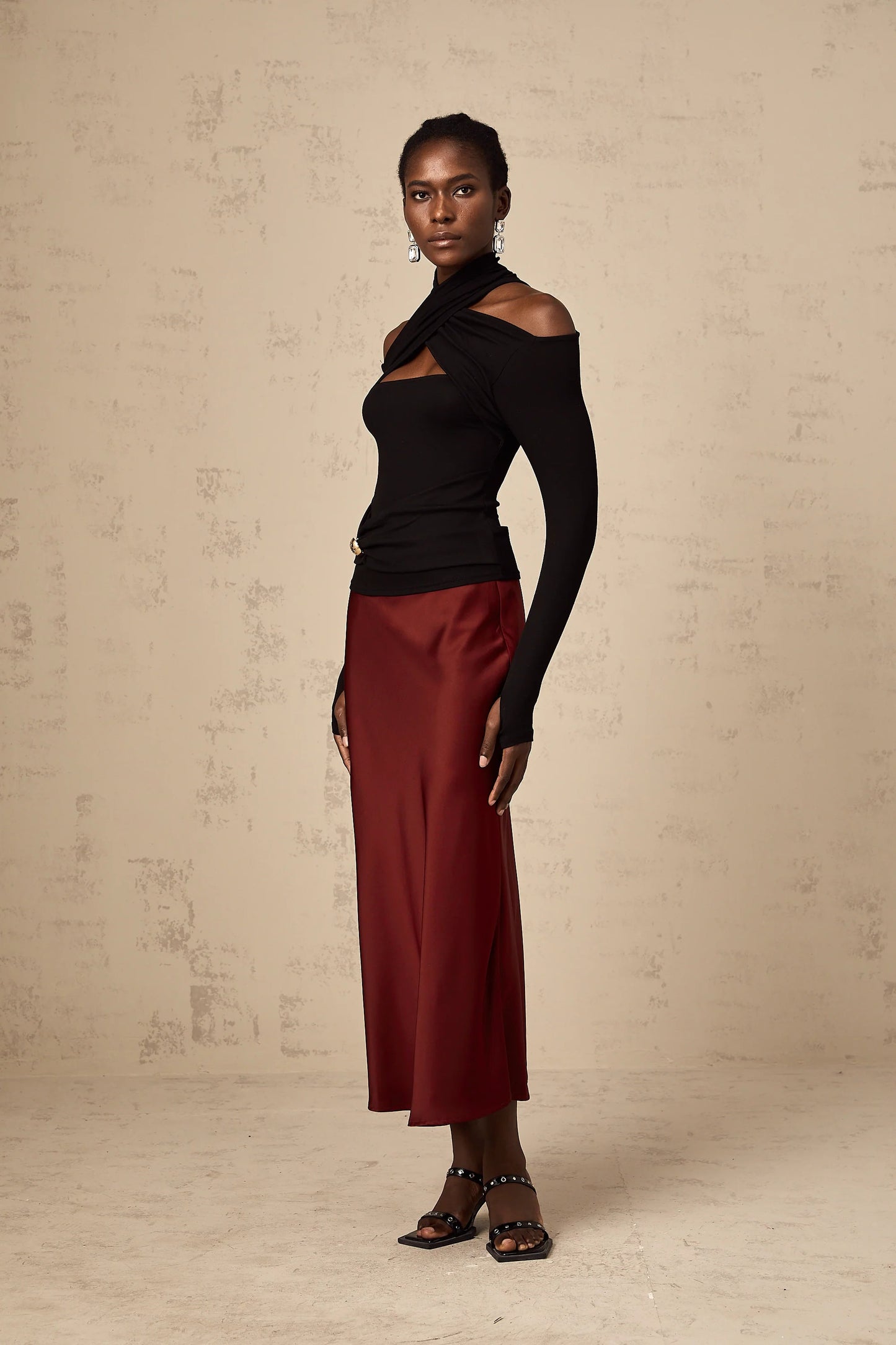 Odette Black Ruched Stretch-Jersey Top
