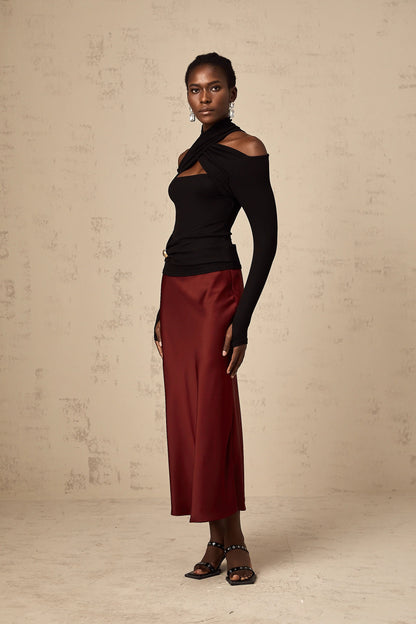 Odette Black Ruched Stretch-Jersey Top