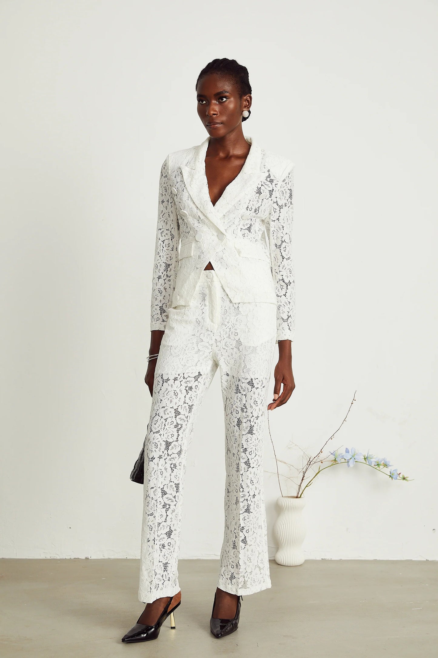 Zoe Sheer Lace Blazer & Trousers Matching Set