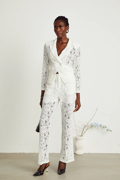 Zoe Sheer Lace Blazer & Trousers Matching Set