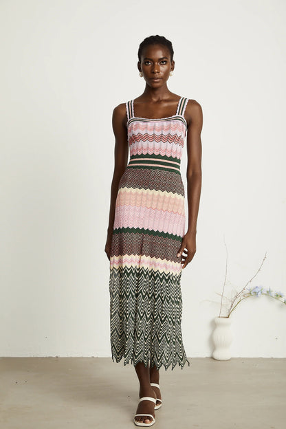 Daphne Contrast-Color Knitted Midi Dress