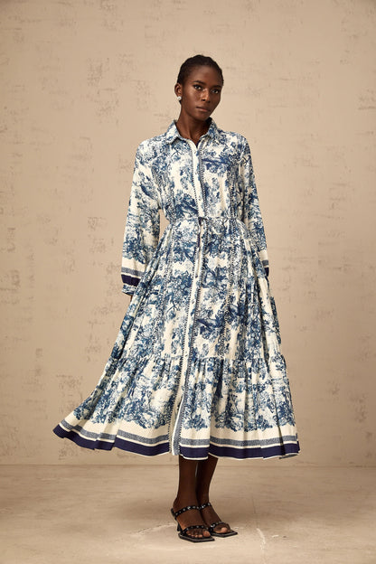 Adelaide Graphic-Print Midi Dress in Blue