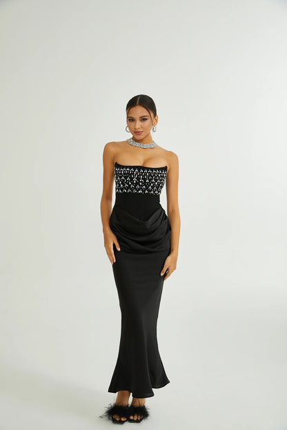 Aurore Black Crystal Embellished Maxi Dress
