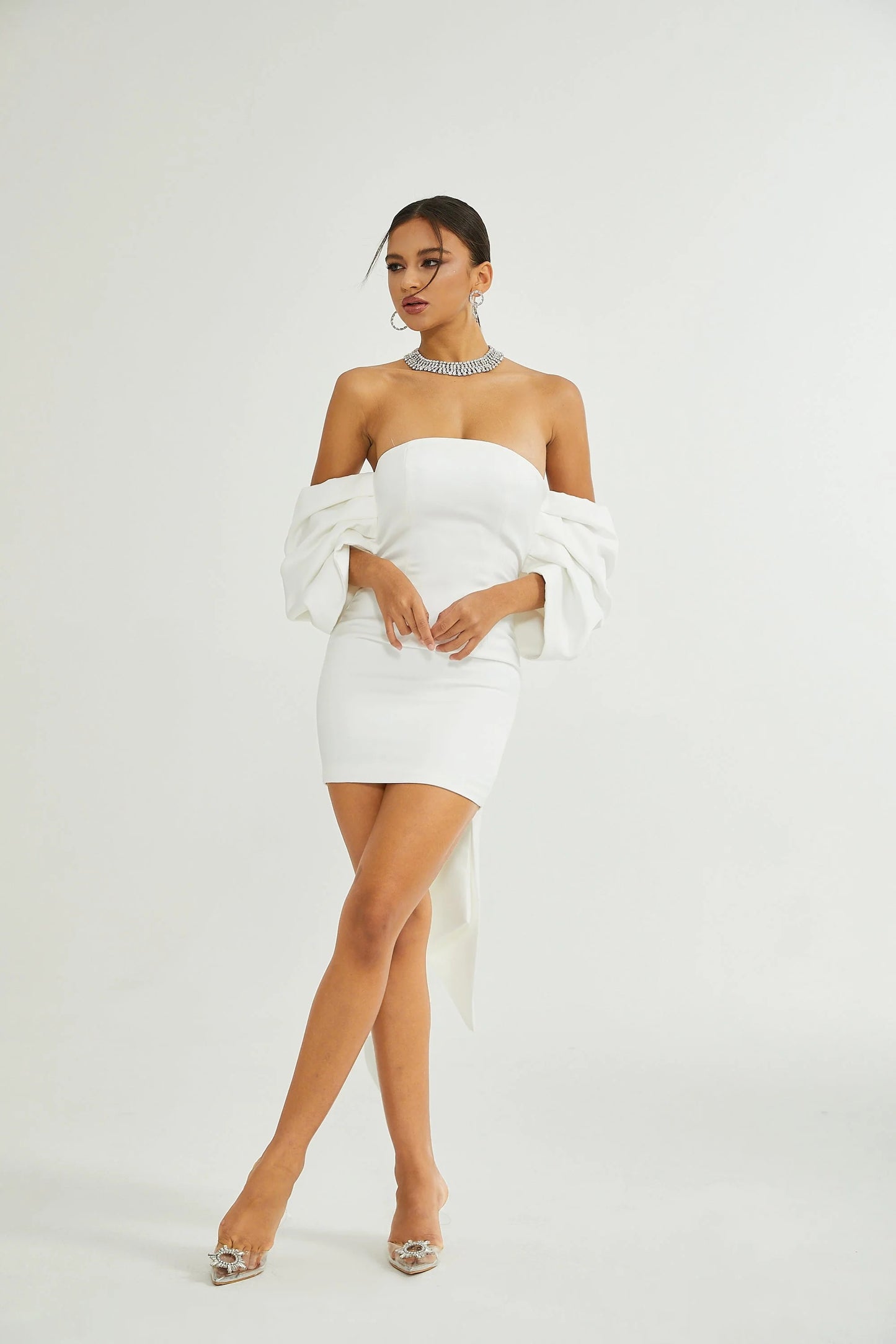 Helene White Oversize-bow Mini Dress