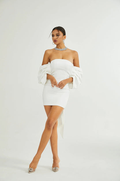 Helene White Oversize-bow Mini Dress