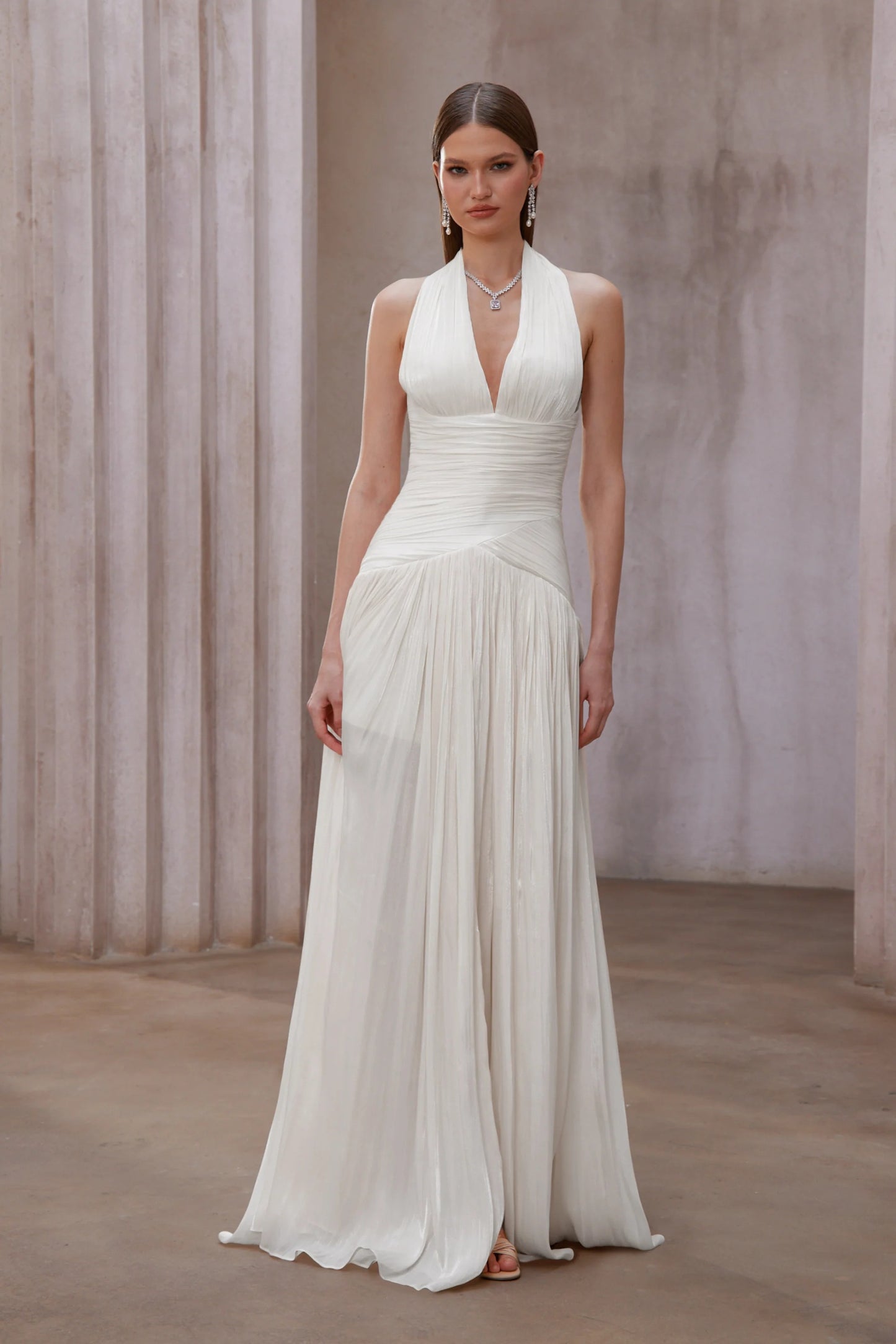 Uranie White Gathered Maxi Dress