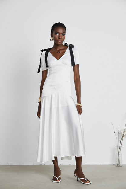 Cyrielle ribbon-detail puff-sleeve maxi dress