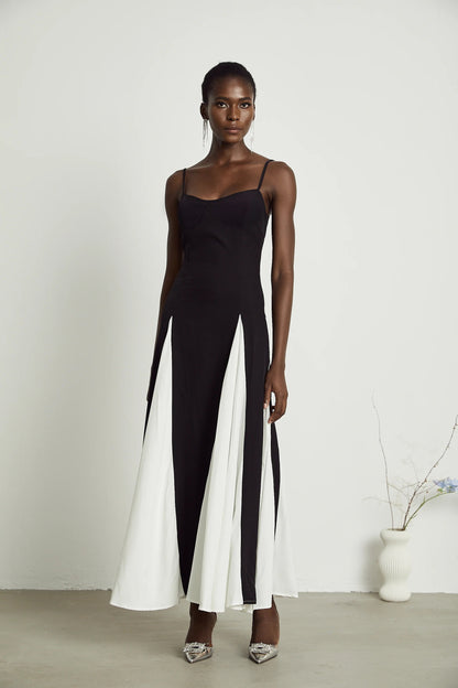 Sofie Contrast-color Pleated Maxi Dress