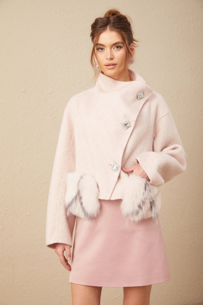Vienne Pink Diagonal-Placket Short Coat