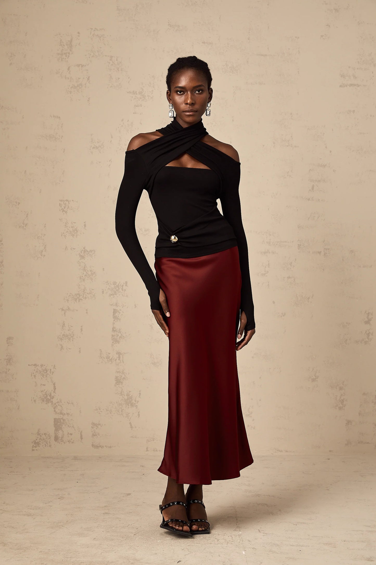Odette Black Ruched Stretch-Jersey Top